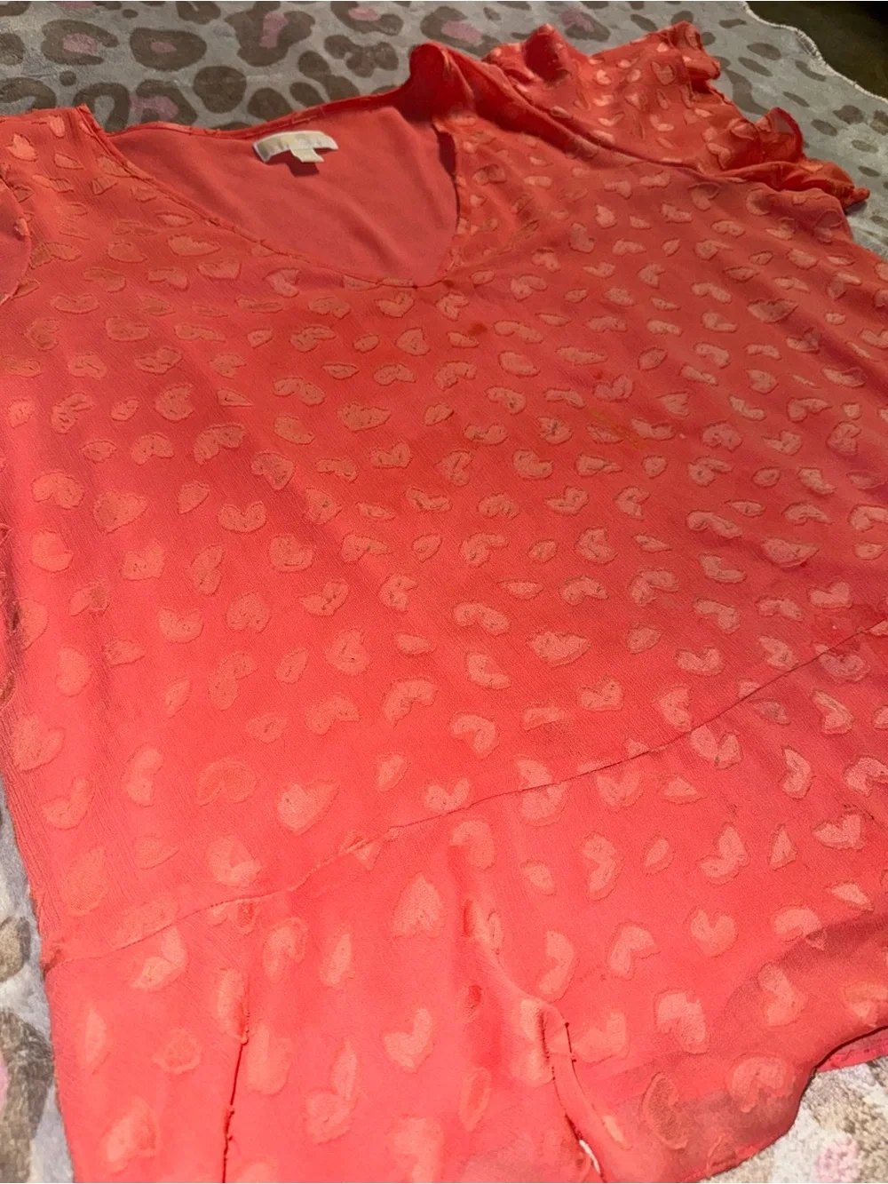 Michael Kors Coral V-Neck Ruffle-Hem Blouse